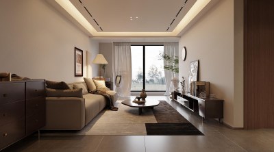 现代中古风客餐厅3D模型下载